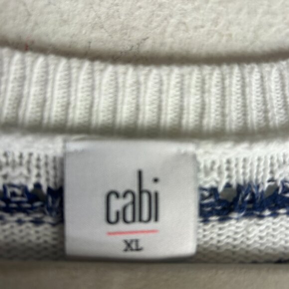 Cabi Peace Pullover Sweater 6178 Cotton crochet Blue White Stripe nautical XL - Picture 4 of 10